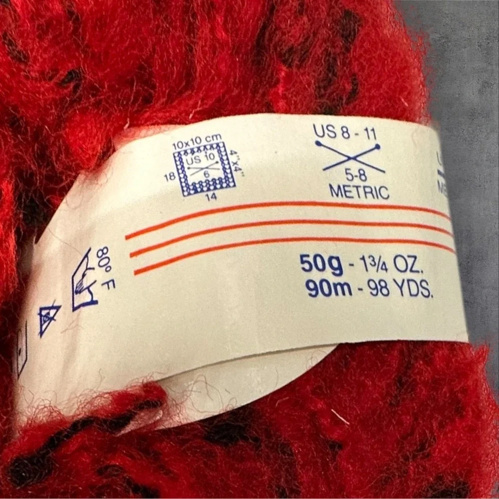 8 Vintage Pingouin Mystere Mohair Wool Blend FluffyYarn‎ Red Black 98 Yds Lot